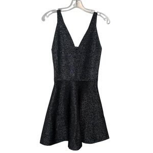 Cushnie Et Ochs Black Shimmer Fit & Flare Mini Dress V Neck Large Intermix